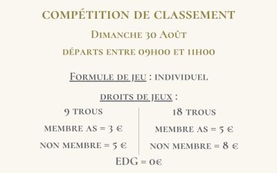 La dernière compétition de classement de l&rsquo;année aura lieu le dimanche 30 Août