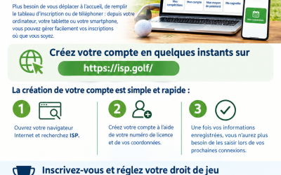 𝐼𝑆𝑃 𝑑𝑒́𝑏𝑎𝑟𝑞𝑢𝑒 𝑎𝑢 𝐺𝑜𝑙𝑓 𝑑𝑒 𝐶ℎ𝑒𝑣𝑒𝑟𝑛𝑦 👏 Bonne nouvelle : vous pouvez désormais vous inscrire aux compétitions de golf en ligne, accédez au lien pour créer votre compte.